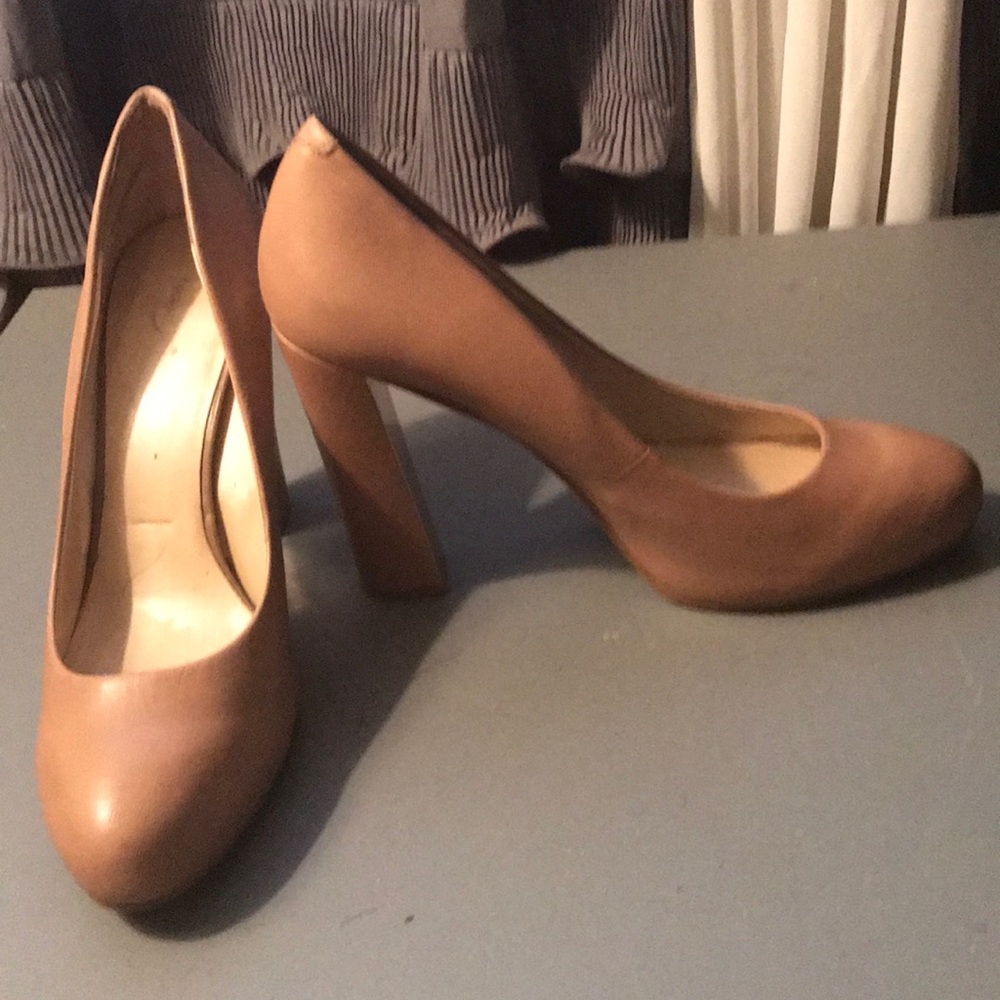 ‘Nine West’ Nude, Rounded-toe, Block Heel